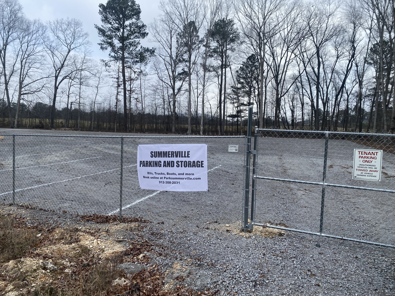 Summerville Parking and Storage facility in Georgia with RVs and boats safely stored